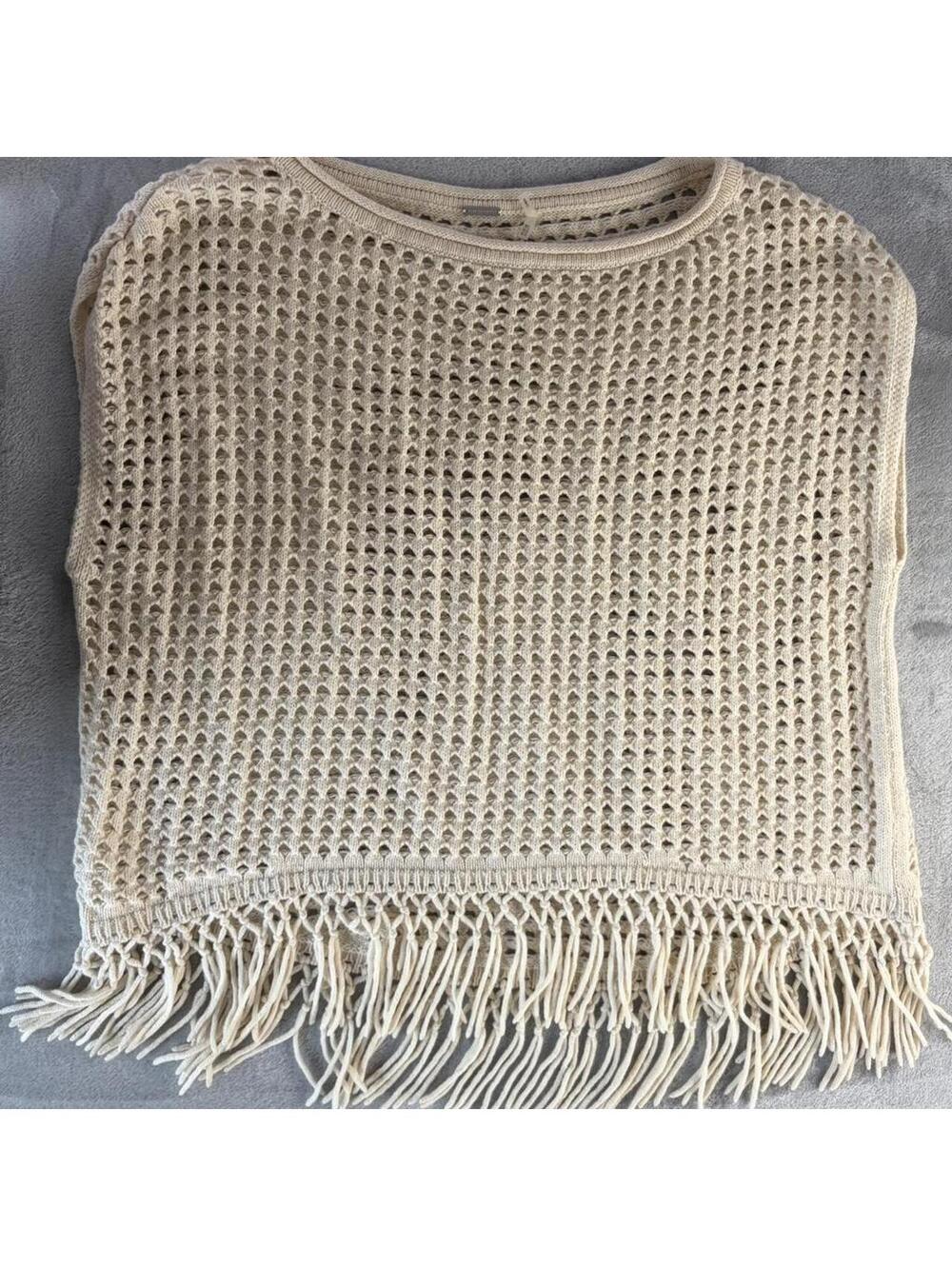 Cashmere Wool Blend Elie Tahari Vest Size M/L Knitted Fringe cream, boho luxury